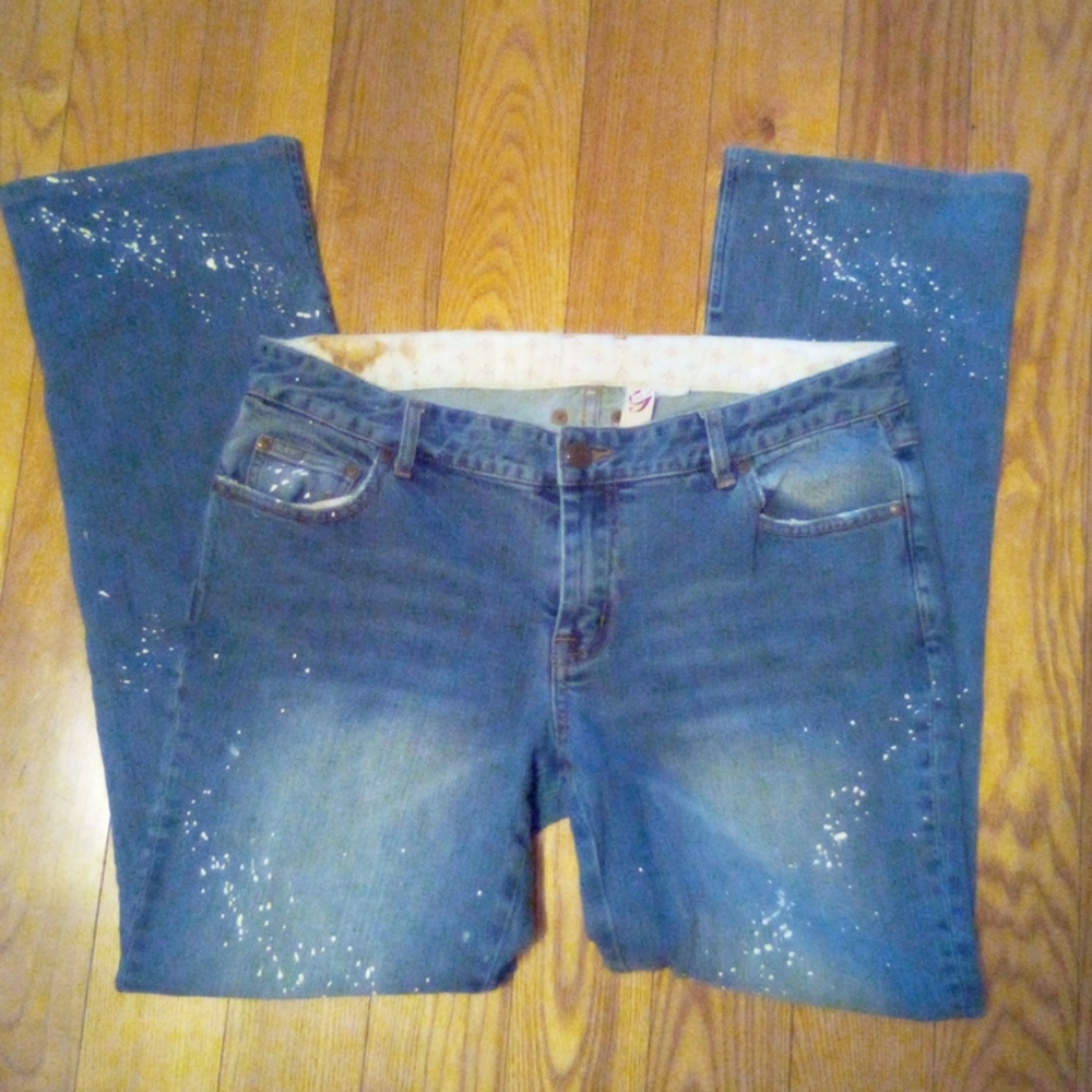 Splatter Skinny Jeans Sz 33 Pink G
